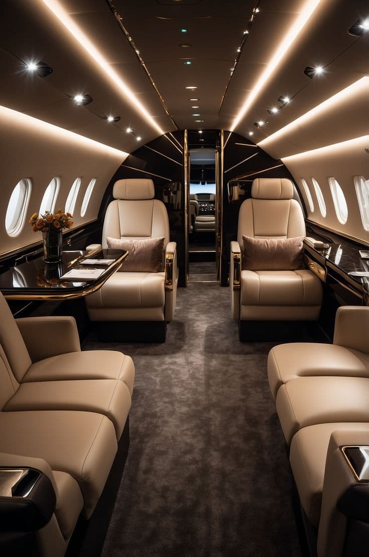 Private jet cabin interior