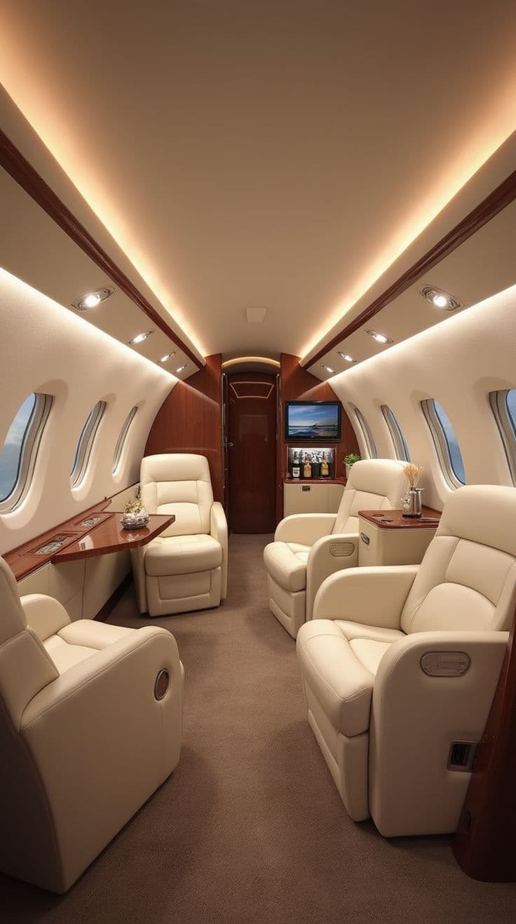 Luxury private jet interior seat configuration