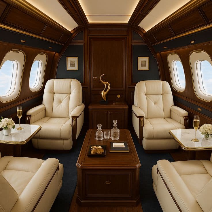 Private jet cabin interior